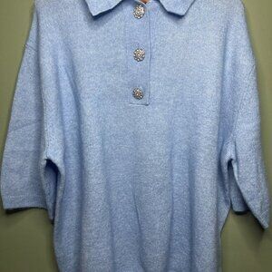 Women’s L Blue Sweater Top Soft Knit Preppy Cozy Oversized Boxy holiday fall